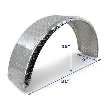 Boat Trailer Fender Round Aluminum Diamond Plate Single 9 in x 31 in x 15 in