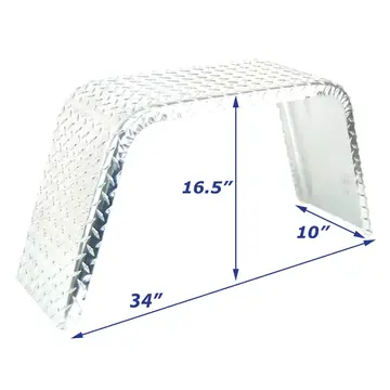 Aluminum Diamond Plate Boat Trailer Fender Single 10 in x 34 in x 16 1/2 in