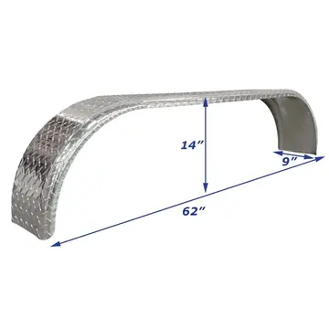 Aluminum Diamond Plate Boat Trailer Fender Tandem Axle 9 in x 62 in x 14 in