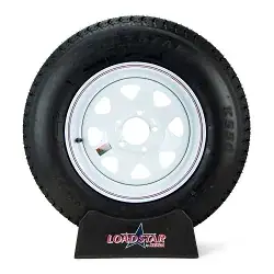 ST205/75D14 Bias Ply Trailer Tire mounted on White Spoke 5 bolt Wheel