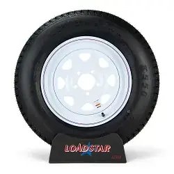 ST205/75D15 Bias Ply Tire on a White Painted 5 on 4 1/2 Trailer Wheel