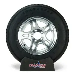 ST205/75R14 Radial Boat Trailer Tire on a Split Spoke Aluminum 5 Lug Wheel