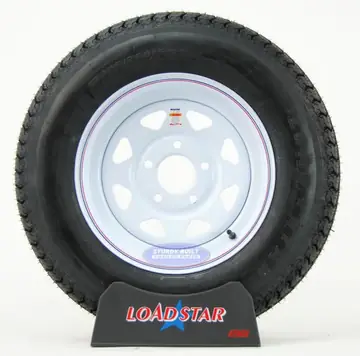 ST205/75D15 Trailer Tire on a White Painted Wheel 5 on 5 Bolt Circle