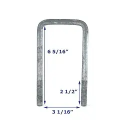 Galvanized Trailer U-Bolt Only 1/2 inch x 3 inch x 6 5/16 inch