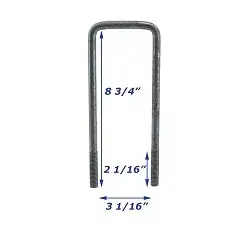 Galvanized Trailer U-Bolt Only 1/2 inch x 3 inch x 8 3/4 inch