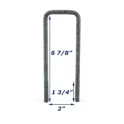 Galvanized Trailer U-Bolt Only 3/8 inch x 2 inch x 6 7/8 inch