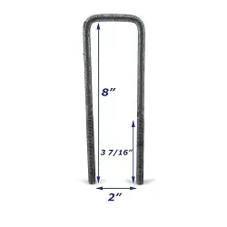 Galvanized Trailer U-Bolt Only 3/8 inch x 2 inch x 8 inch