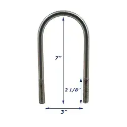 Zinc Plated Round Trailer U-Bolt Only 1/2 inch x 3 inch x 7 inch
