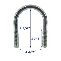Zinc Plated Round Trailer U-Bolt Only 3/8 inch x 1 3/4 inch x 2 7/8 inch