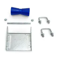 8 inch Blue Poly Vinyl Boat Trailer Keel Roller and Bracket Kit for 2x3 Cross Members