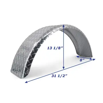 Boat Trailer Fender Round Aluminum Diamond Plate Single 8 in x 31 1/2 in x 13 1/8 in